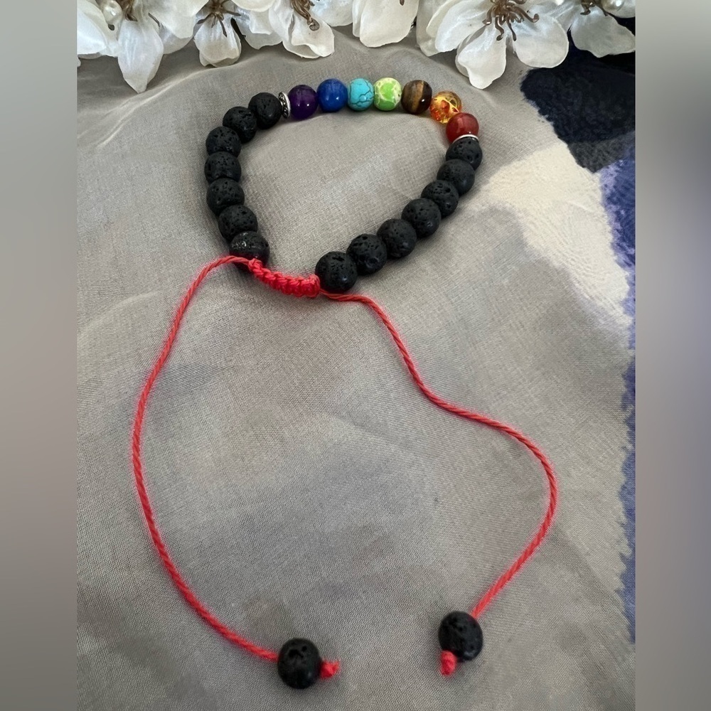 Handmade lava stone bracelet holistic energy chakra stress relief adjust…